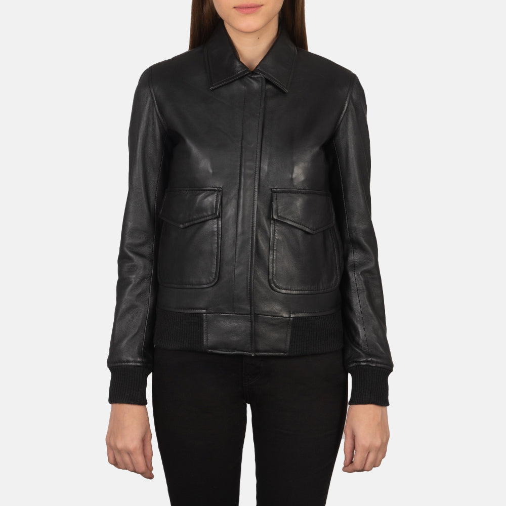 
Nærbillede of Shirt & Zipper with Button Flap Hardware on Westa A-2 Black Leather Bomber Jacket