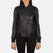 
Nærbillede of Shirt & Zipper with Button Flap Hardware on Westa A-2 Black Leather Bomber Jacket