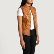 
Tan Brown Sheepskin Dip &Amp; Dye Leather Vest - Bagfra med tilpassede skuldre og ren kant