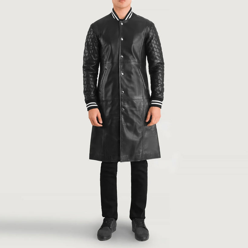 Wilde Sort Leather Varsity Coat til Mænd