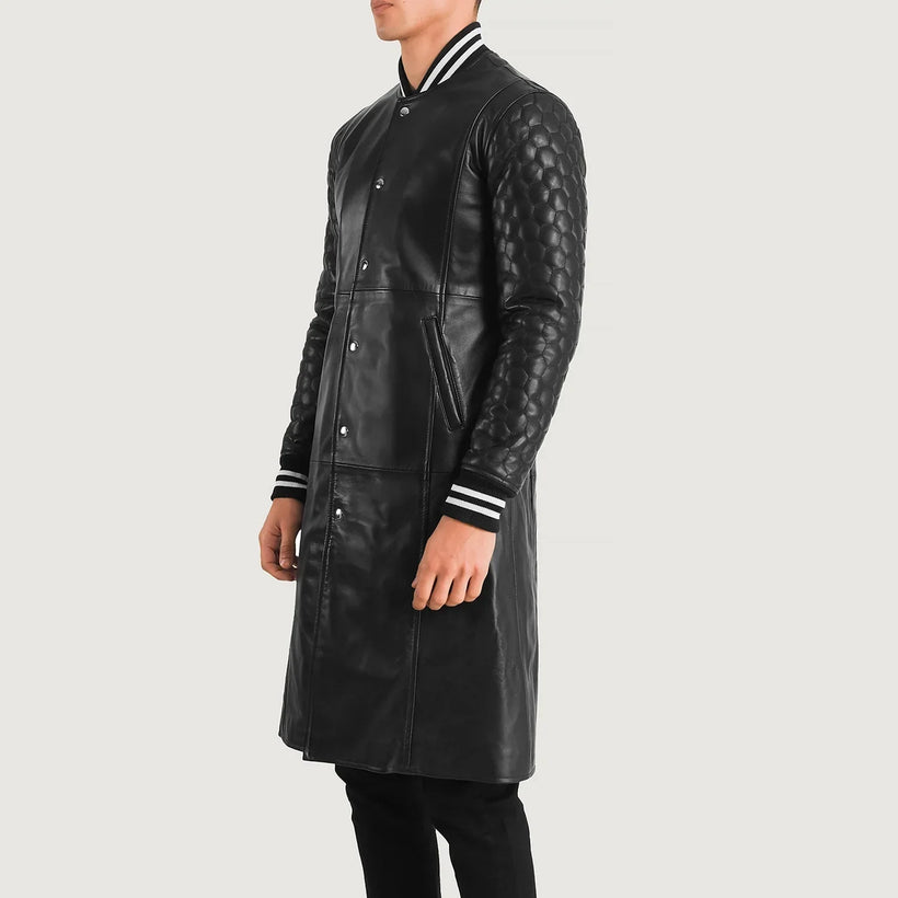 Wilde Sort Leather Varsity Coat til Mænd