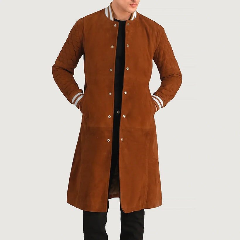 Wilde Brun Suede Varsity Coat til Mænd
