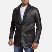 Men's Wine Sort Leather Blazer til Mænd in Dark Brown Cow Hide Leather - Front Profile View &amp; Tailored Silhouette | Buy Online