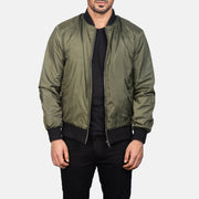Men's Zack Green Læder Bomberjakke til Mænd in Green Nylon - Front Profile View &amp; Tailored Silhouette | Buy Online