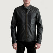 
Zen Sort Bikerjakke i Læder til Mænd in Black Sheepskin Leather - Forfra med skræddersyet silhuet | Køb online