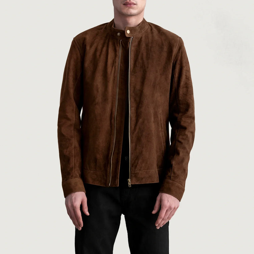 Zen Brun Suede Bikerjakke i Læder til Mænd