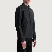Matte Black Cowhide Leather Biker Jacket - Back View Showing Tailored Shoulder Fit &amp; Clean Hemline