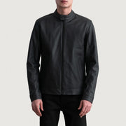 Zen Matte Sort Læder Bikerjakke til Mænd - Lateral Side Profile View Showing Sleeve Cut &amp; Athletic Taper Fit