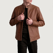 Zen Matte Brun Læder Bikerjakke til Mænd in Matte Brown Cowhide Leather - Front Profile View &amp; Tailored Silhouette | Buy Online