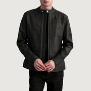 Zen Tumbled Brun Læder Bikerjakke til Mænd in Tumbled Brown Sheepskin Leather - Front Profile View &amp; Tailored Silhouette | Buy Online