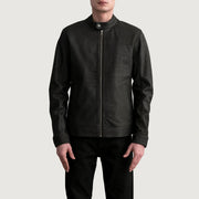 Zen Tumbled Brun Læder Bikerjakke til Mænd - Lateral Side Profile View Showing Sleeve Cut &amp; Athletic Taper Fit